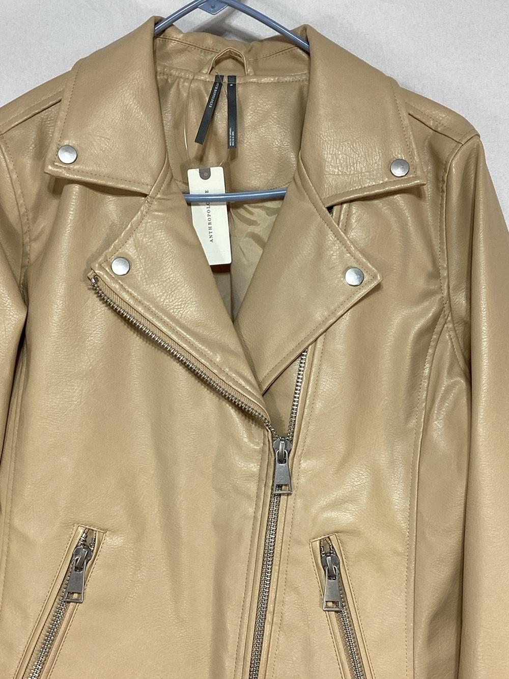 NWT Anthropologie Tan Faux Leather Moto Jacket - Picture 6 of 15